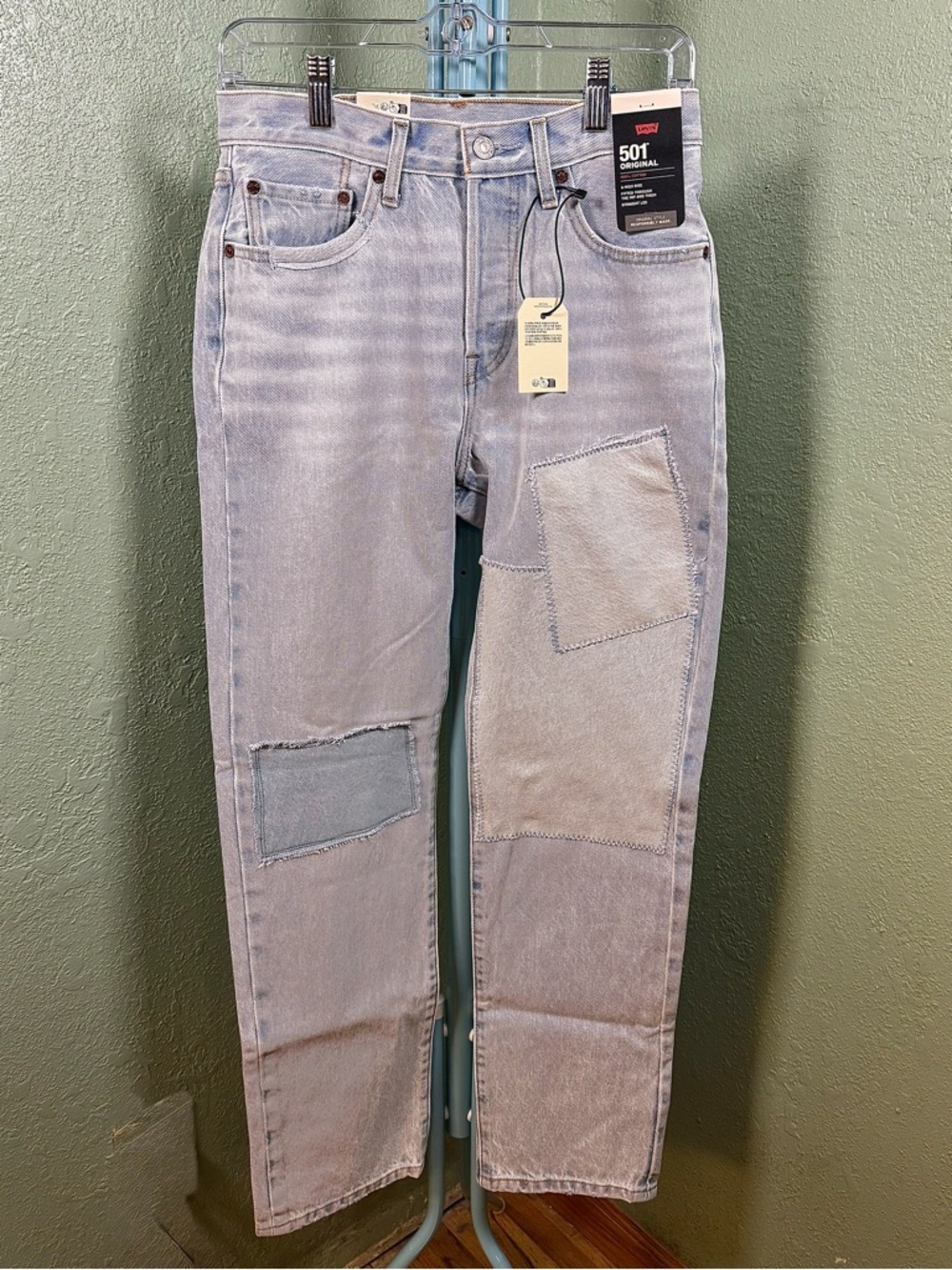 Levi's Light Blue Patchwork 501 Straight Jeans